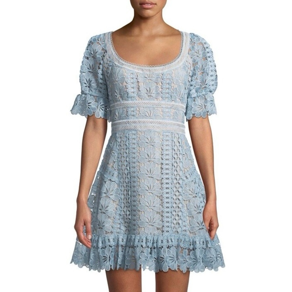 Self-Portrait Floral Guipure Lace mini dress. 🩵